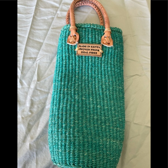 NWOT Little Woven Long Tote From Kenya Pretty Teal - Picture 2 of 8